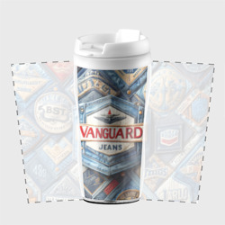 Термокружка с принтом Vanguard denim patchwork - ai art для любого человека, вид спереди №2. Цвет основы: белый