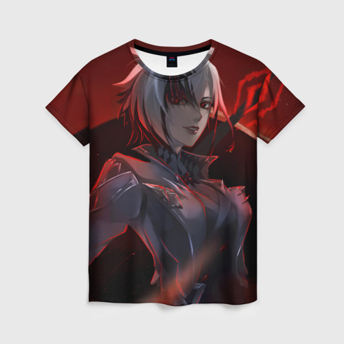 Женская футболка 3D с принтом Genshin Impact Арлекино red, вид спереди #2