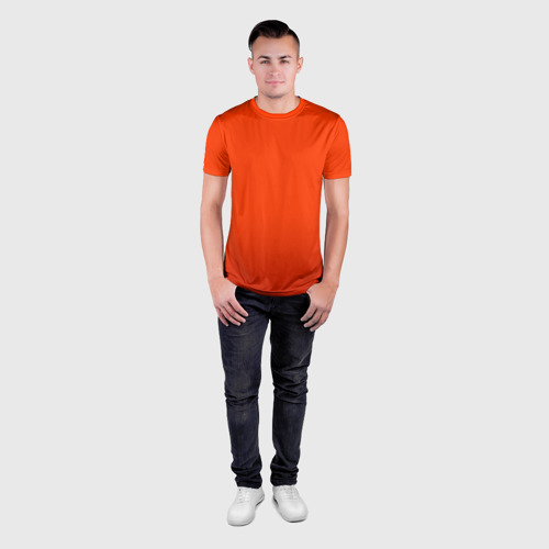 Мужская футболка 3D Slim с принтом Пылкий красно-оранжевый градиент, вид сбоку #3