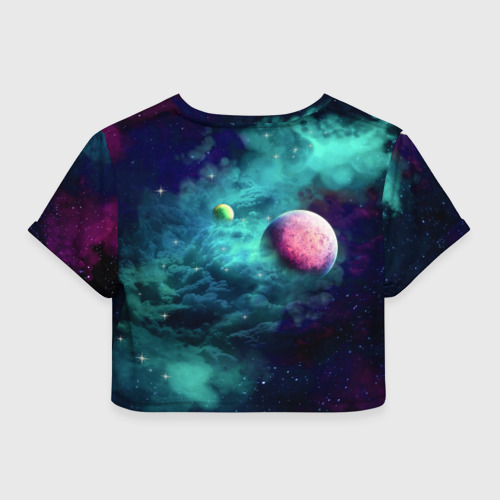 Женская футболка Crop-top 3D Green outer space, цвет 3D печать - фото 2