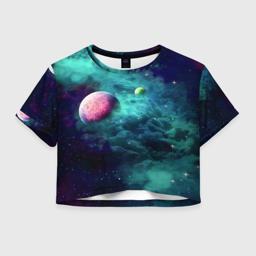 Женская футболка Crop-top 3D Green outer space, цвет 3D печать