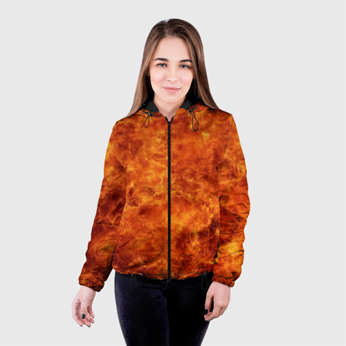 Женская куртка 3D Пламя 8бит текстура, цвет черный - фото 3