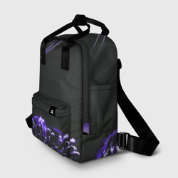 Рюкзак с принтом Неоновый фиолетовый цветок в темноте для женщины, вид спереди №2. Цвет основы: белый