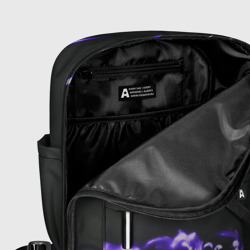 Рюкзак с принтом Неоновый фиолетовый цветок в темноте для женщины, вид на модели спереди №5. Цвет основы: белый