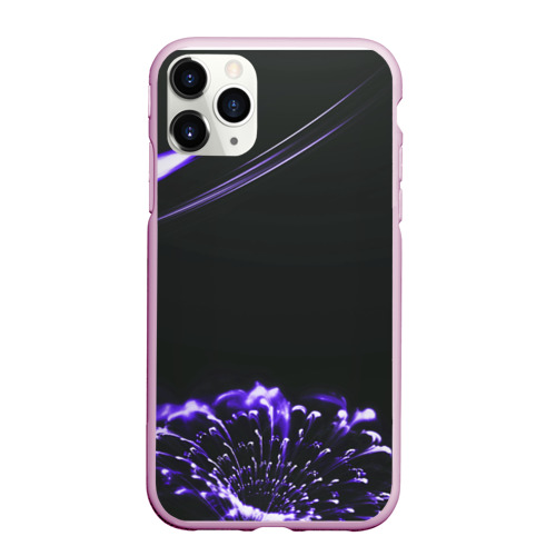 Чехол для iPhone 11 Pro матовый с принтом Неоновый фиолетовый цветок в темноте, вид спереди №1