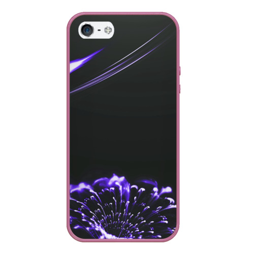 Чехол для iPhone 5/5S матовый с принтом Неоновый фиолетовый цветок в темноте, вид спереди №1