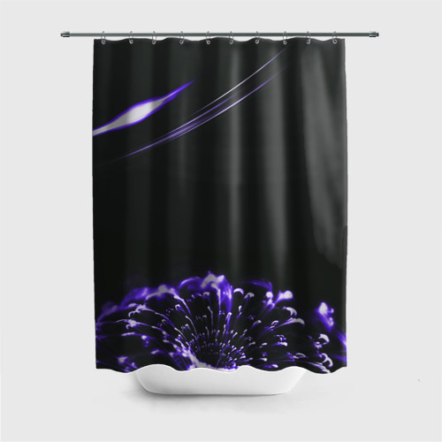 Штора для ванной с принтом Неоновый фиолетовый цветок в темноте, вид спереди №1
