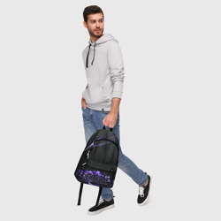 Рюкзак с принтом Неоновый фиолетовый цветок в темноте для любого человека, вид спереди №5. Цвет основы: белый