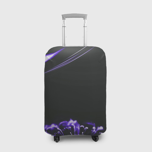Чехол для чемодана с принтом Неоновый фиолетовый цветок в темноте, вид спереди №1