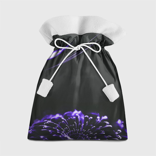 Подарочный мешок с принтом Неоновый фиолетовый цветок в темноте, вид спереди №1