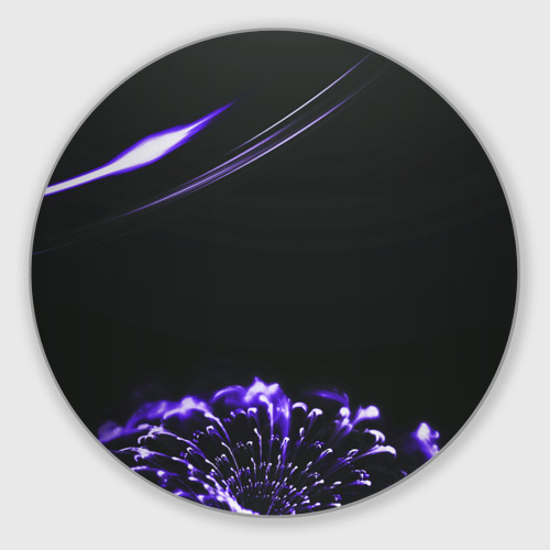Круглый коврик для мышки с принтом Неоновый фиолетовый цветок в темноте, вид спереди №1