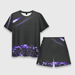 Неоновый фиолетовый цветок в темноте – Мужской костюм с шортами 3D с принтом купить