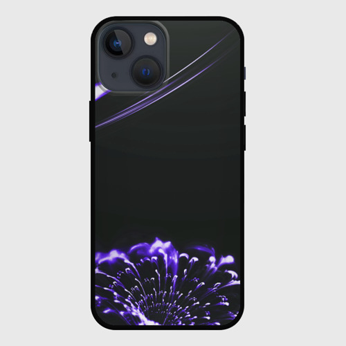 Чехол для iPhone 13 mini с принтом Неоновый фиолетовый цветок в темноте, вид спереди №1