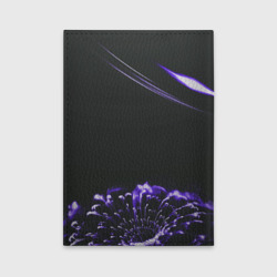 Обложка с принтом Неоновый фиолетовый цветок в темноте для любого человека, вид сзади №1. Цвет основы: черный