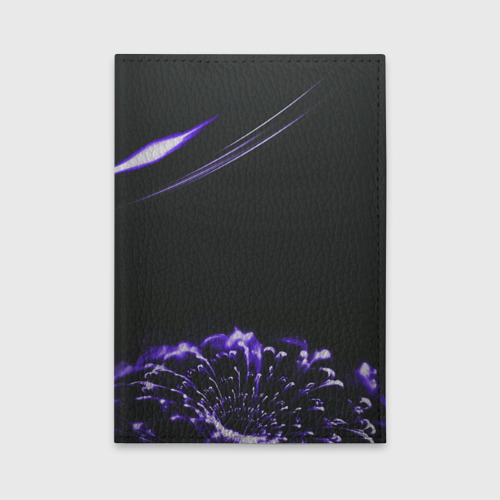 Обложка для автодокументов с принтом Неоновый фиолетовый цветок в темноте, вид спереди №1
