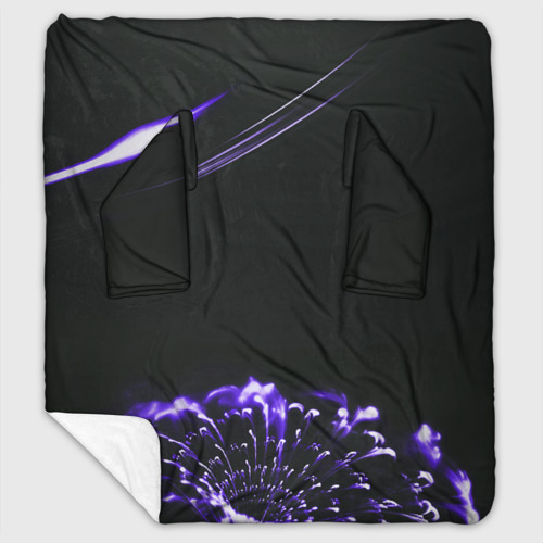 Плед с рукавами с принтом Неоновый фиолетовый цветок в темноте, вид спереди №1