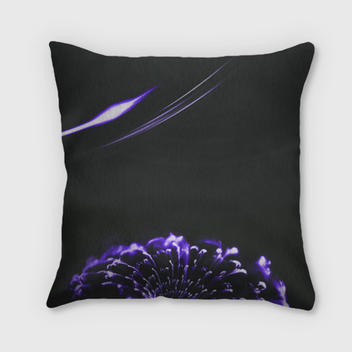 Подушка с принтом Неоновый фиолетовый цветок в темноте, вид спереди №1