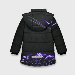 Куртка с принтом Неоновый фиолетовый цветок в темноте для любого человека, вид сзади №1. Цвет основы: черный