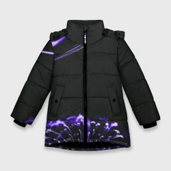 Неоновый фиолетовый цветок в темноте – Зимняя куртка для девочек 3D с принтом купить
