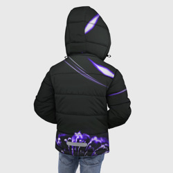 Куртка с принтом Неоновый фиолетовый цветок в темноте для любого человека, вид сзади №2. Цвет основы: черный