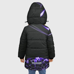 Куртка с принтом Неоновый фиолетовый цветок в темноте для любого человека, вид сзади №2. Цвет основы: черный