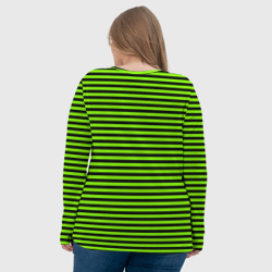 Лонгслив с принтом Кислотный зелёный в чёрную полоску для женщины, вид на модели сзади №3. Цвет основы: белый