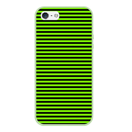 Чехол для iPhone 5/5S матовый с принтом Кислотный зелёный в чёрную полоску, вид спереди №1