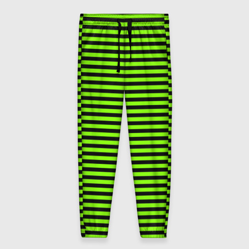 Женские брюки с принтом Кислотный зелёный в чёрную полоску, вид спереди №1