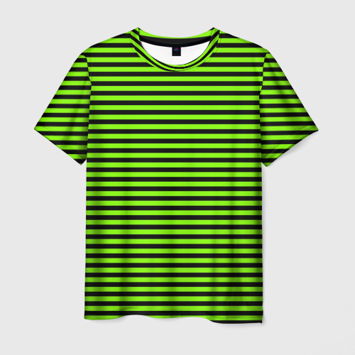 Мужская футболка с принтом Кислотный зелёный в чёрную полоску, вид спереди №1