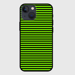 Чехол для iPhone 13 mini Кислотный зелёный в чёрную полоску