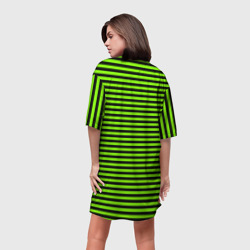 Платье с принтом Кислотный зелёный в чёрную полоску для женщины, вид на модели сзади №2. Цвет основы: белый