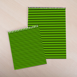Скетчбук с принтом Кислотный зелёный в чёрную полоску для любого человека, вид спереди №3. Цвет основы: белый