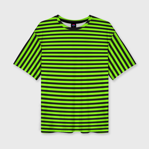 Женская футболка оверсайз с принтом Кислотный зелёный в чёрную полоску, вид спереди №1