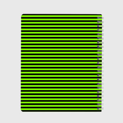 Тетрадь с принтом Кислотный зелёный в чёрную полоску для любого человека, вид сзади №1. Цвет основы: клетка