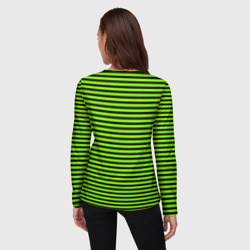 Лонгслив с принтом Кислотный зелёный в чёрную полоску для женщины, вид на модели сзади №2. Цвет основы: белый