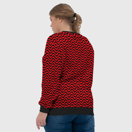 Женский свитшот 3D Чёрно-красный искажённые полосы, цвет 3D печать - фото 7