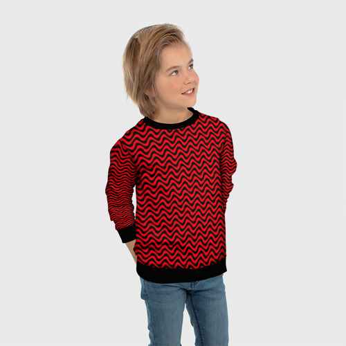 Детский свитшот 3D Чёрно-красный искажённые полосы, цвет 3D печать - фото 5