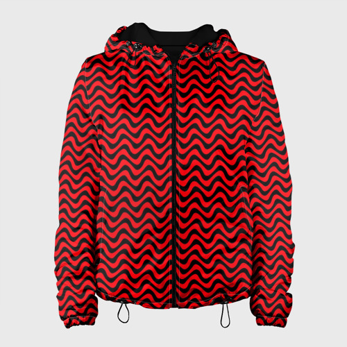 Женская куртка 3D Чёрно-красный искажённые полосы, цвет черный