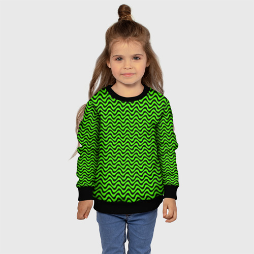 Детский свитшот 3D с принтом Искажённые полосы кислотный зелёный, фото #4