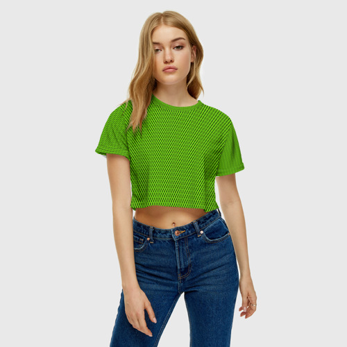 Женская футболка Crop-top 3D Кислотный зелёный имитация сетки, цвет 3D печать - фото 4