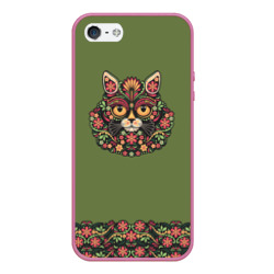 Чехол для iPhone 5/5S матовый Котик с орнаментом в этно стиле