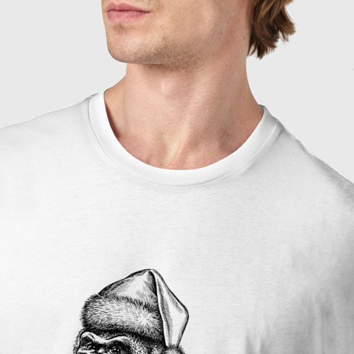 Мужская футболка хлопок Горилла в новогодней шапке, цвет белый - фото 6