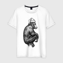 Мужская футболка хлопок Новогодняя шимпанзе