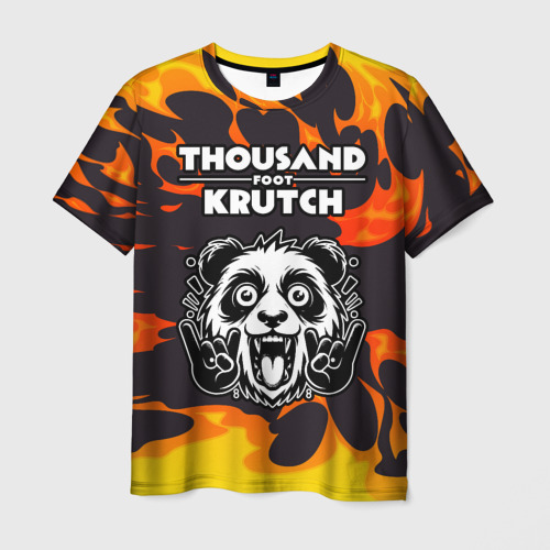 Мужская футболка с принтом Thousand Foot Krutch рок панда и огонь, вид спереди №1