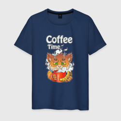 Мужская футболка хлопок Милый котик с кофе