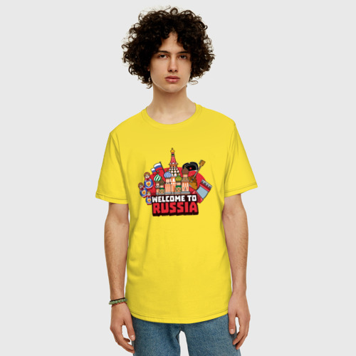 Мужская футболка хлопок Oversize Welcome to Russia color, цвет желтый - фото 3