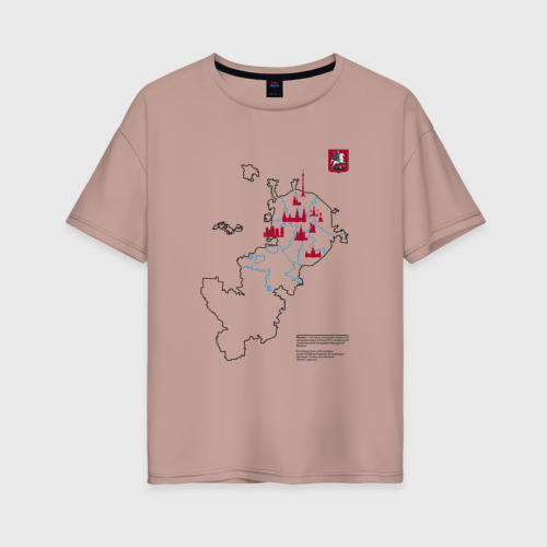 Женская футболка хлопок Oversize с принтом Карта туристических мест Москвы, вид спереди #2