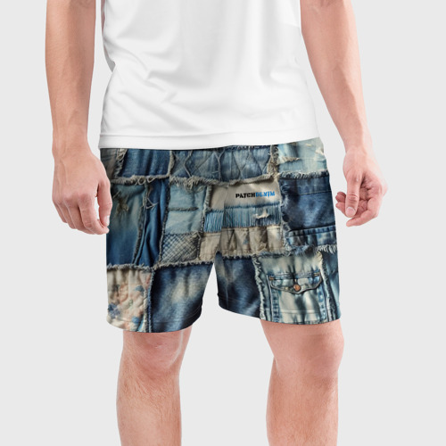 Мужские шорты спортивные Patchwork denim - vogue, цвет 3D печать - фото 3