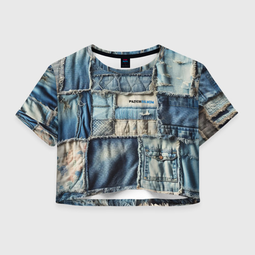 Женская футболка Crop-top 3D Patchwork denim - vogue, цвет 3D печать