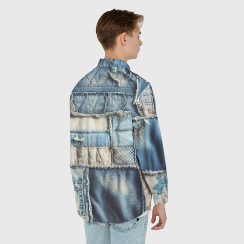 Мужская рубашка oversize 3D Patchwork denim - vogue, цвет белый - фото 4